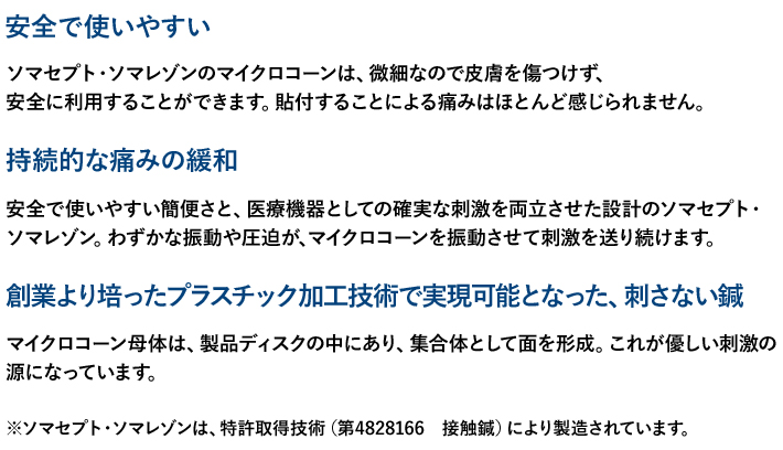 ソマセプトの説明 安全で使いやすい 持続的な痛みの緩和