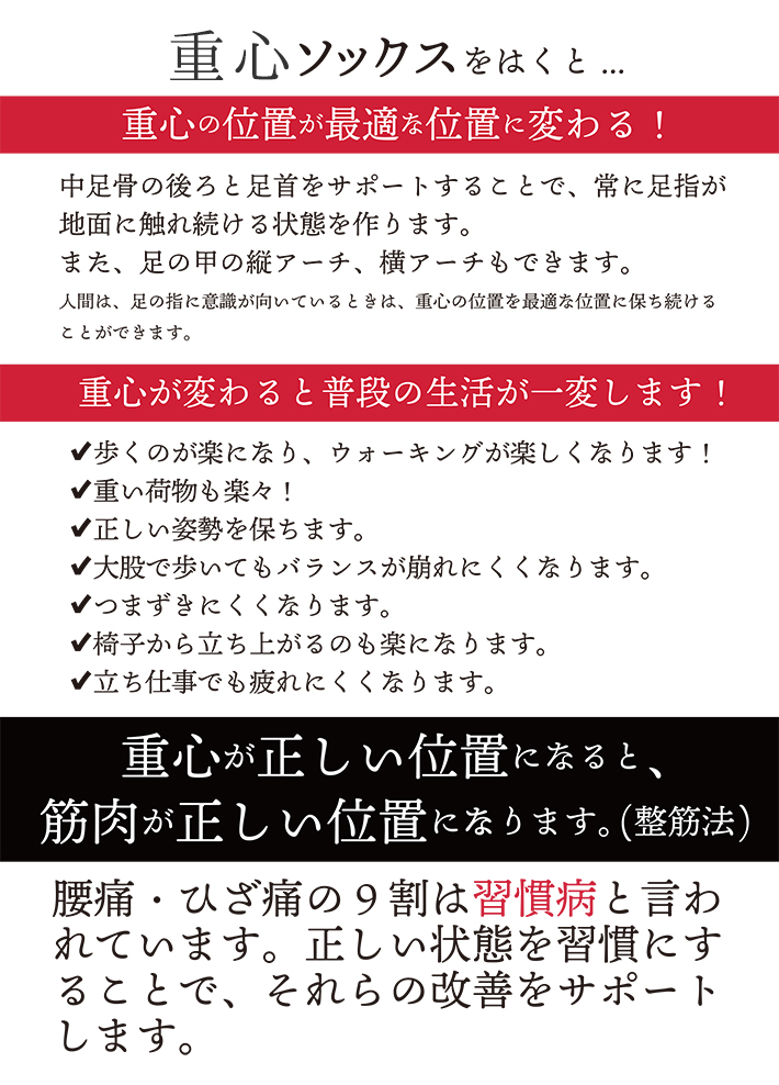 重心ソックスをはくと重心の位置が最適な位置に変わる