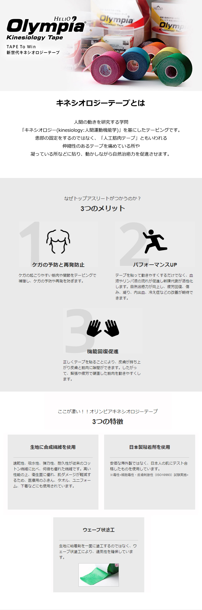 キネシオロジーテーピング 人工筋肉テープ ヘリオ・オリンピア