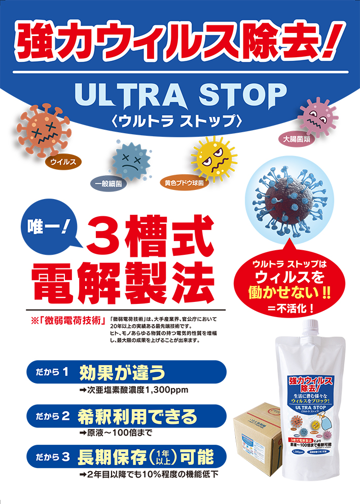 次亜塩素酸水の消毒液 ウルトラストップ ウイルス除菌